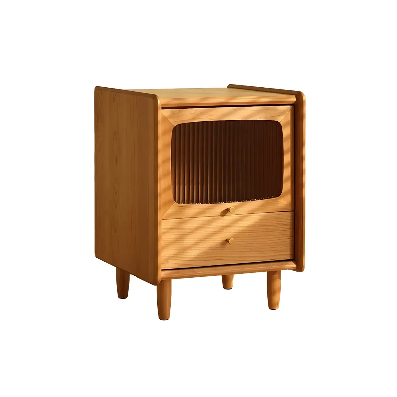 Nordic Brown Solid Wood Flip-up 2 Drawers Nightstand Image - 4