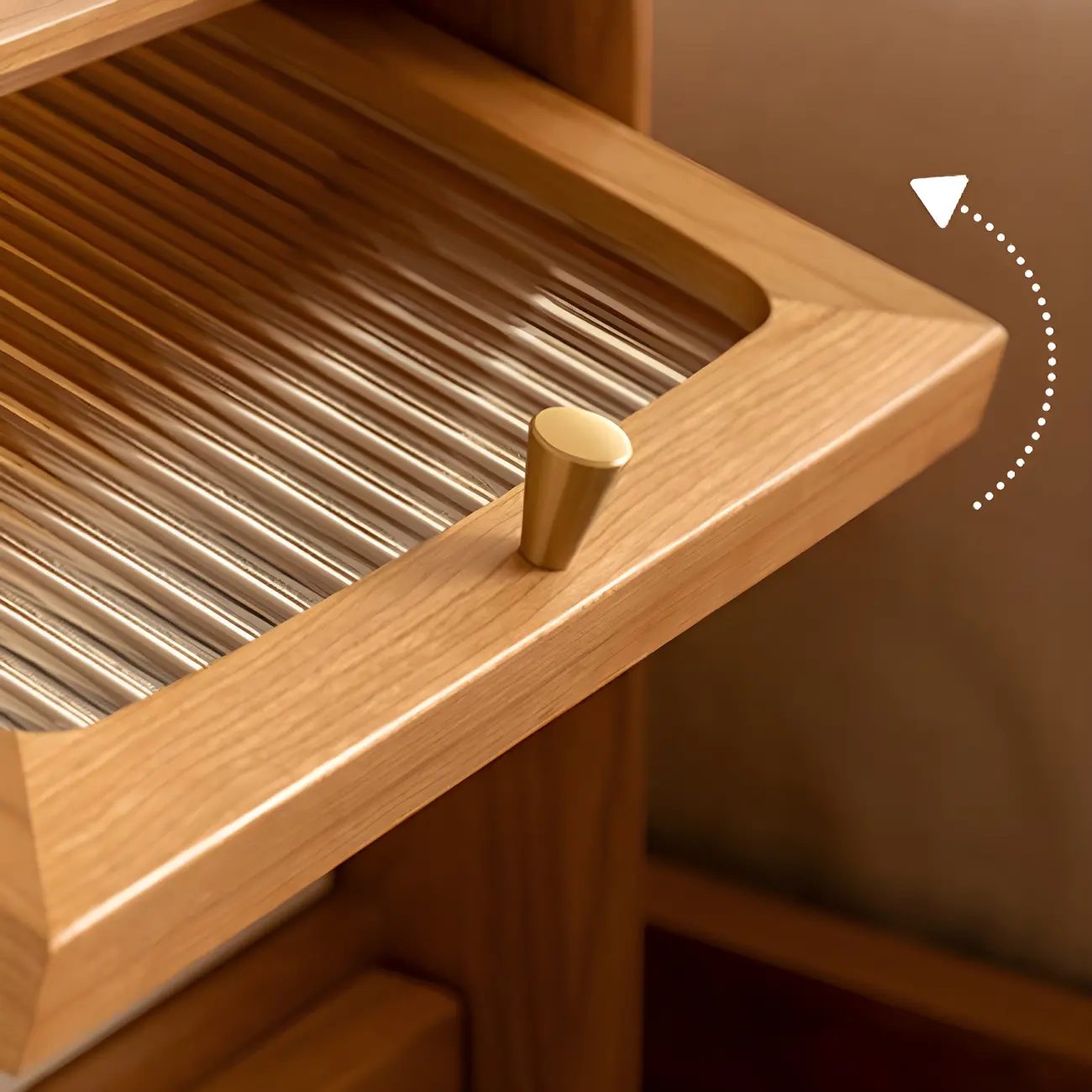 Nordic Brown Solid Wood Flip-up 2 Drawers Nightstand Image - 5 | homeyfad