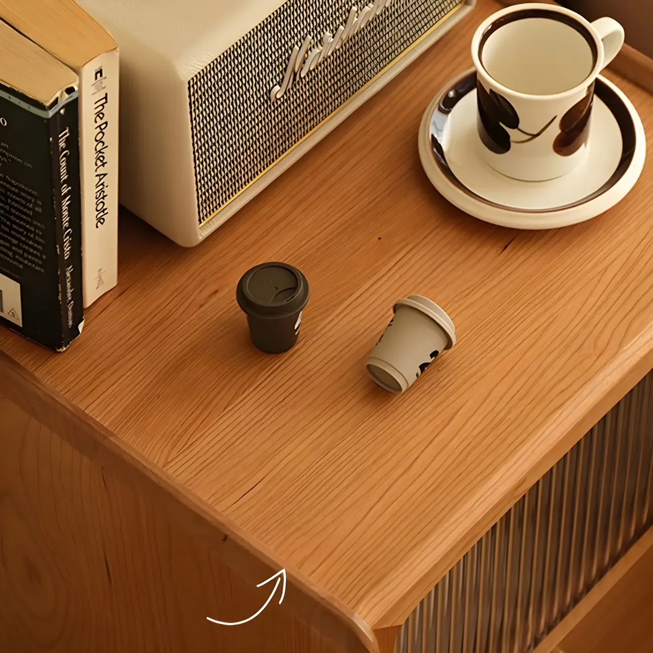 Nordic Brown Solid Wood Flip-up 2 Drawers Nightstand Image - 7