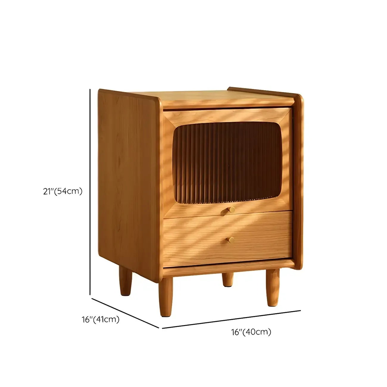 Nordic Brown Solid Wood Flip-up 2 Drawers Nightstand #size