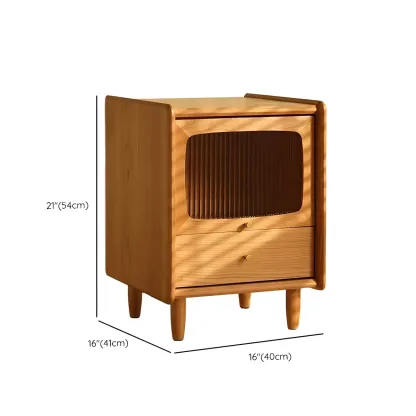 Nordic Brown Solid Wood Flip-up 2 Drawers Nightstand #size