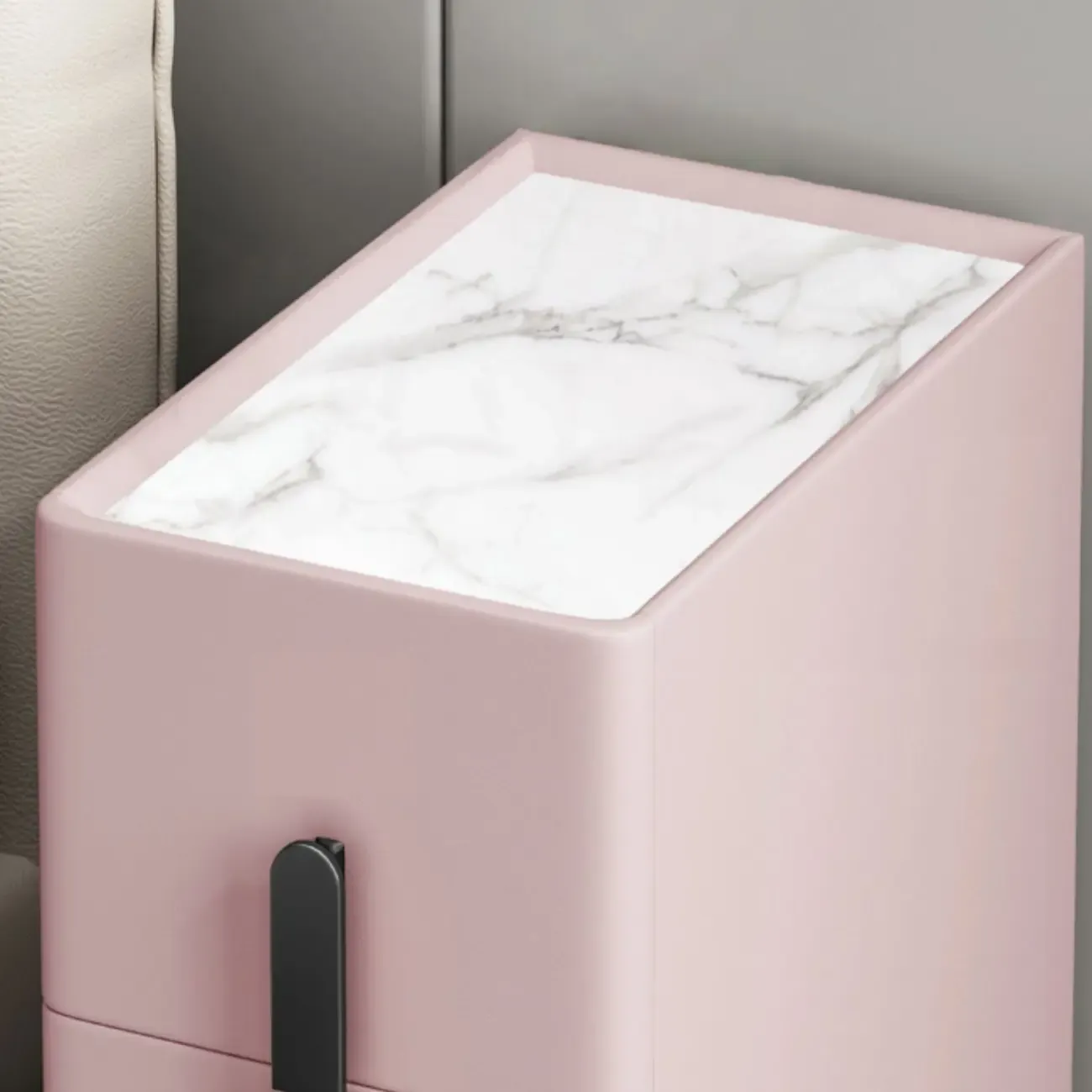 Slim Stone Top 2-Drawer Wood Nightstand with Metal Legs Image - 12