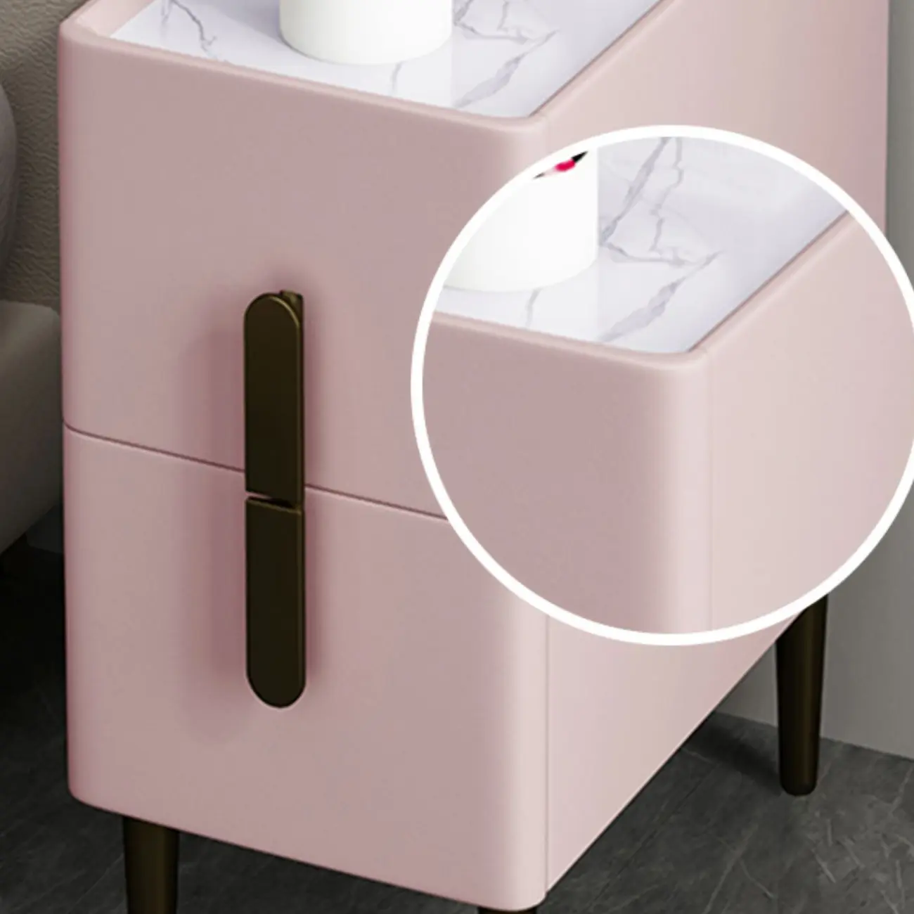 Slim Stone Top 2-Drawer Wood Nightstand with Metal Legs Image - 13 | homeyfad