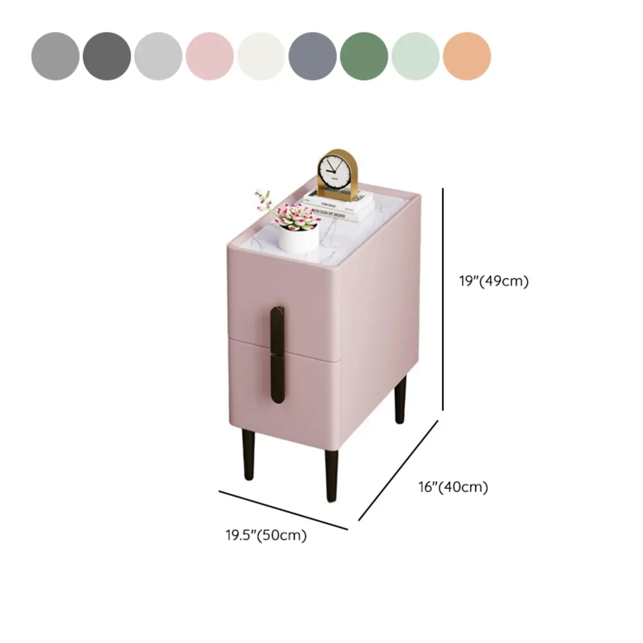 Slim Stone Top 2-Drawer Wood Nightstand with Metal Legs Image - 23 | homeyfad