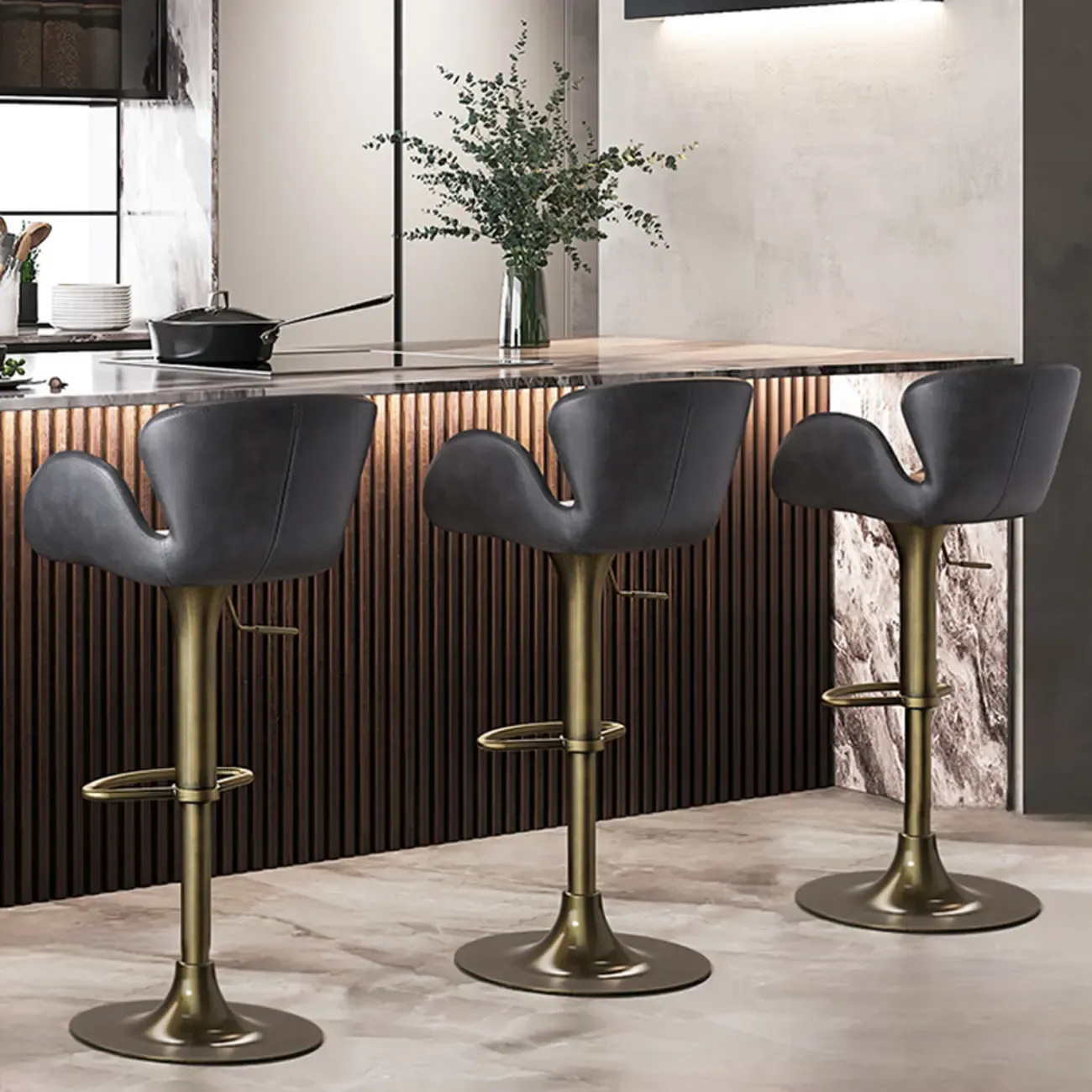 Adjustable Height Swivel Distressed Leather Bar Stools with Back Image - 2