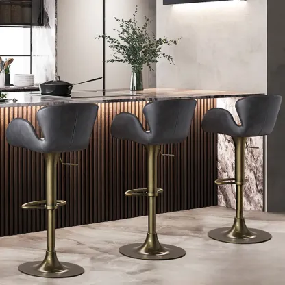 Adjustable Height Swivel Distressed Leather Bar Stools with Back Image - 2