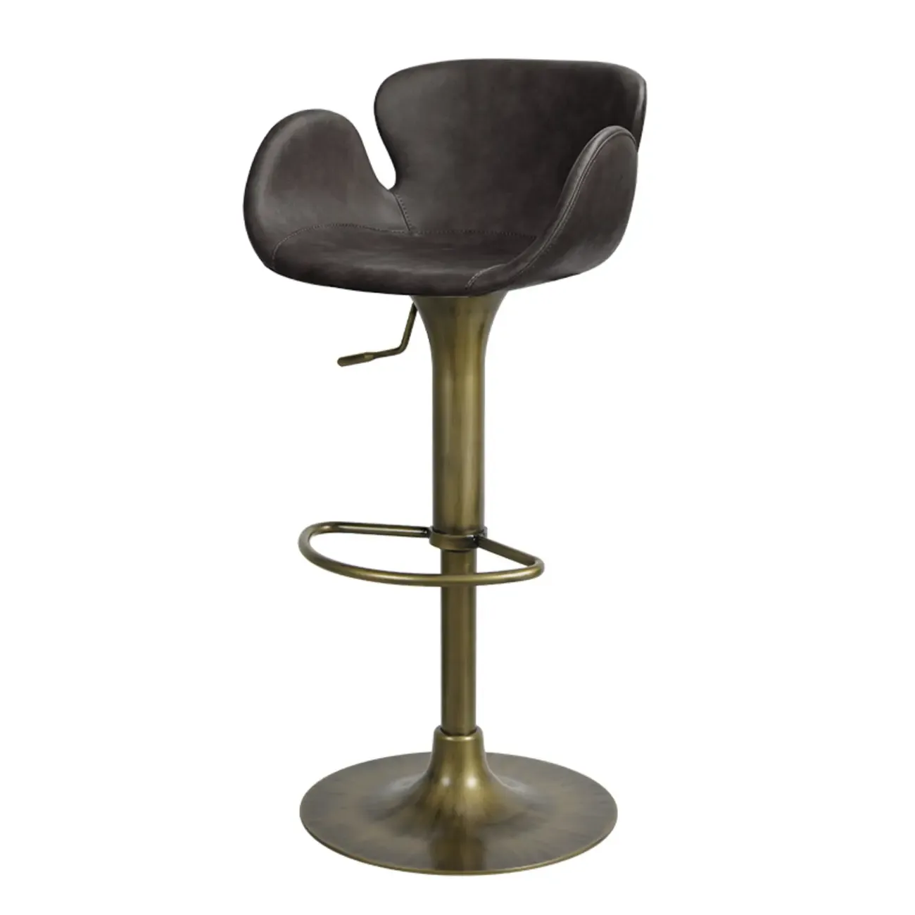 Adjustable Height Swivel Distressed Leather Bar Stools with Back Image - 4