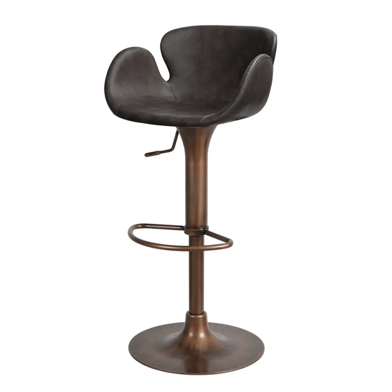 Adjustable Height Swivel Distressed Leather Bar Stools with Back Image - 3