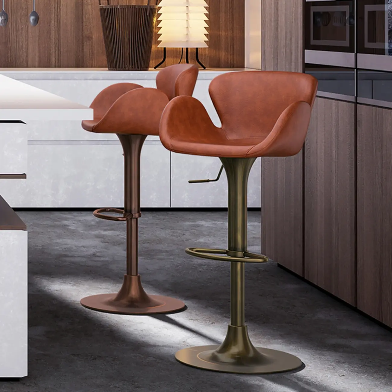 Adjustable Height Swivel Distressed Leather Bar Stools with Back Image - 1 | homeyfad