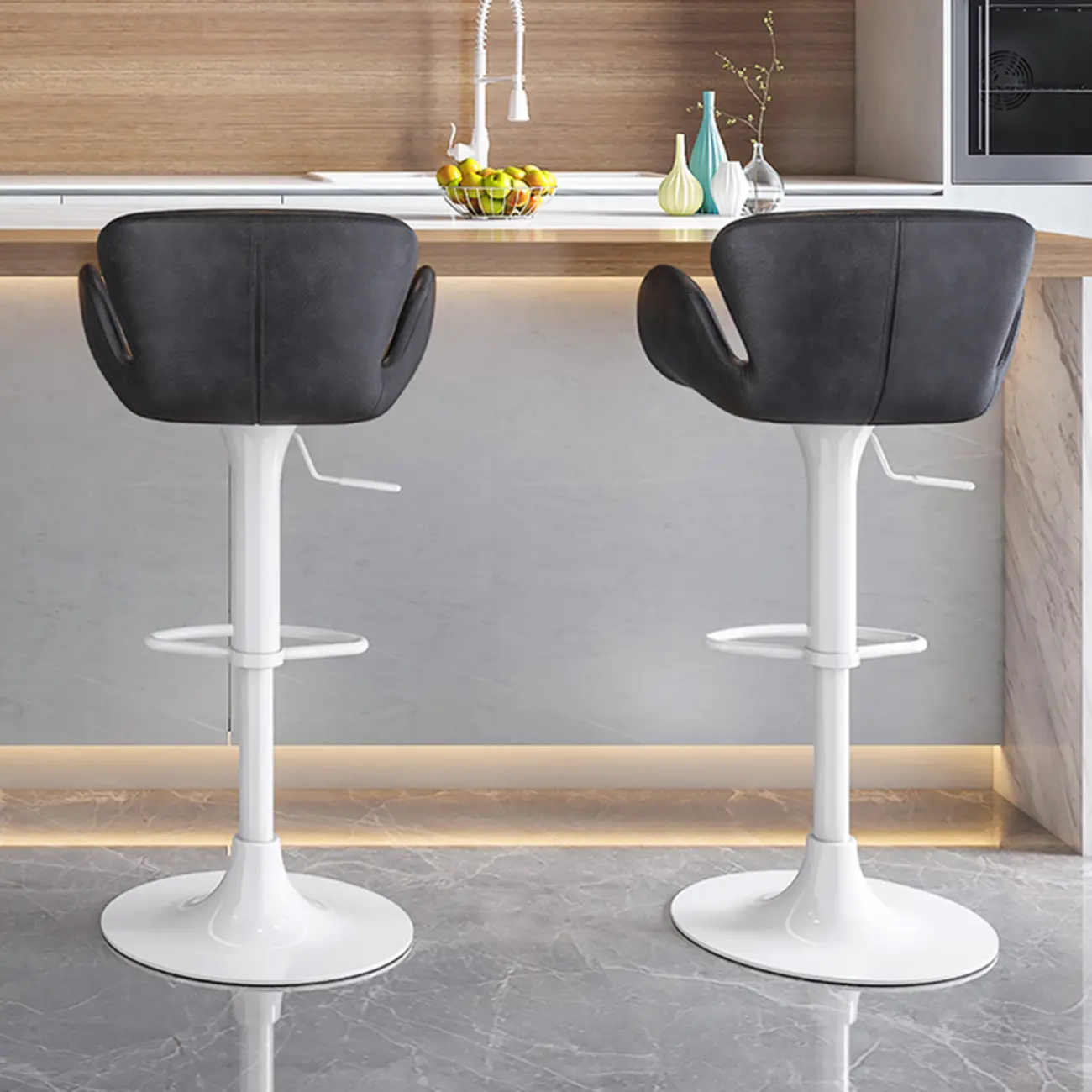 Adjustable Height Swivel Distressed Leather Bar Stools with Back Image - 9 | homeyfad