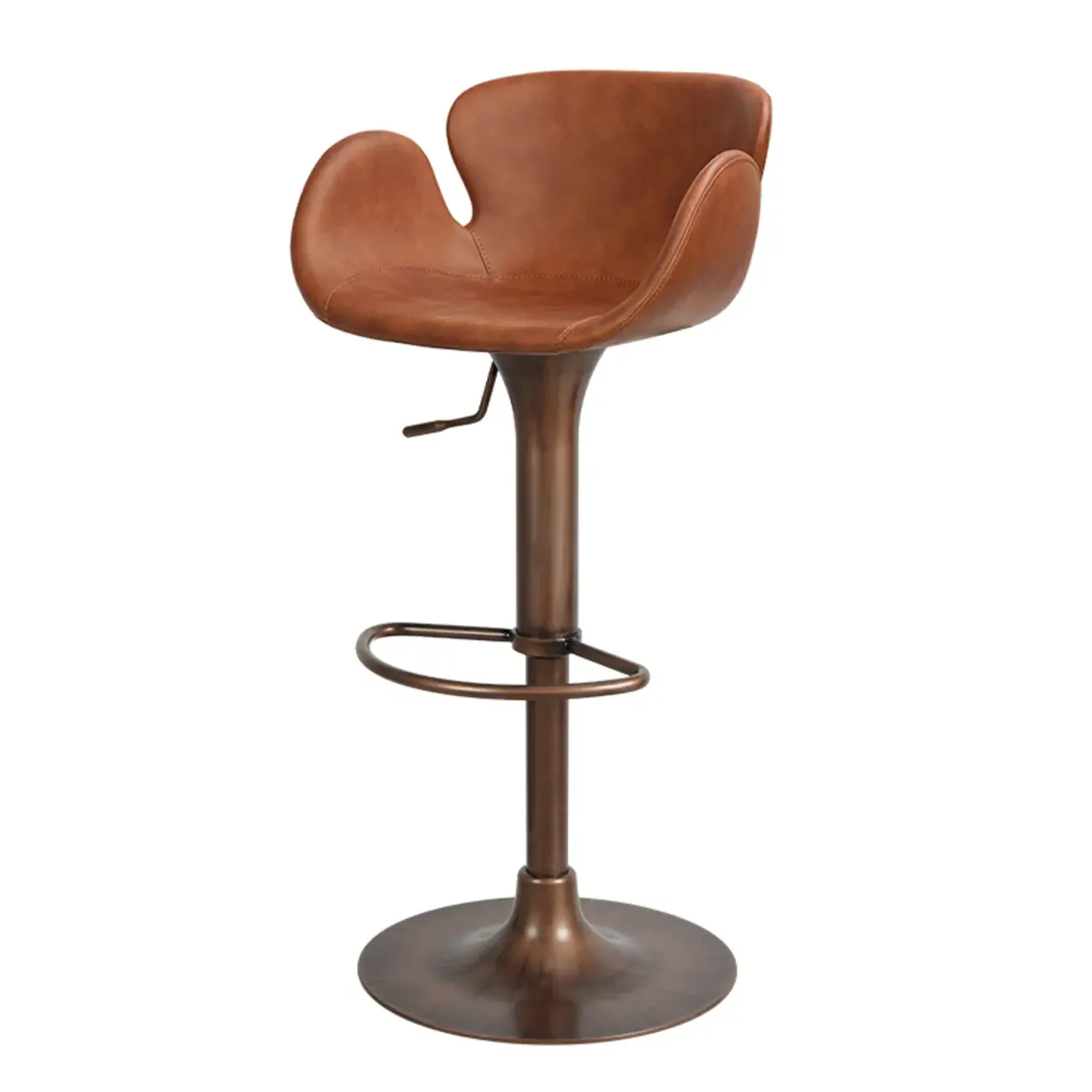 Adjustable Height Swivel Distressed Leather Bar Stools with Back Image - 5