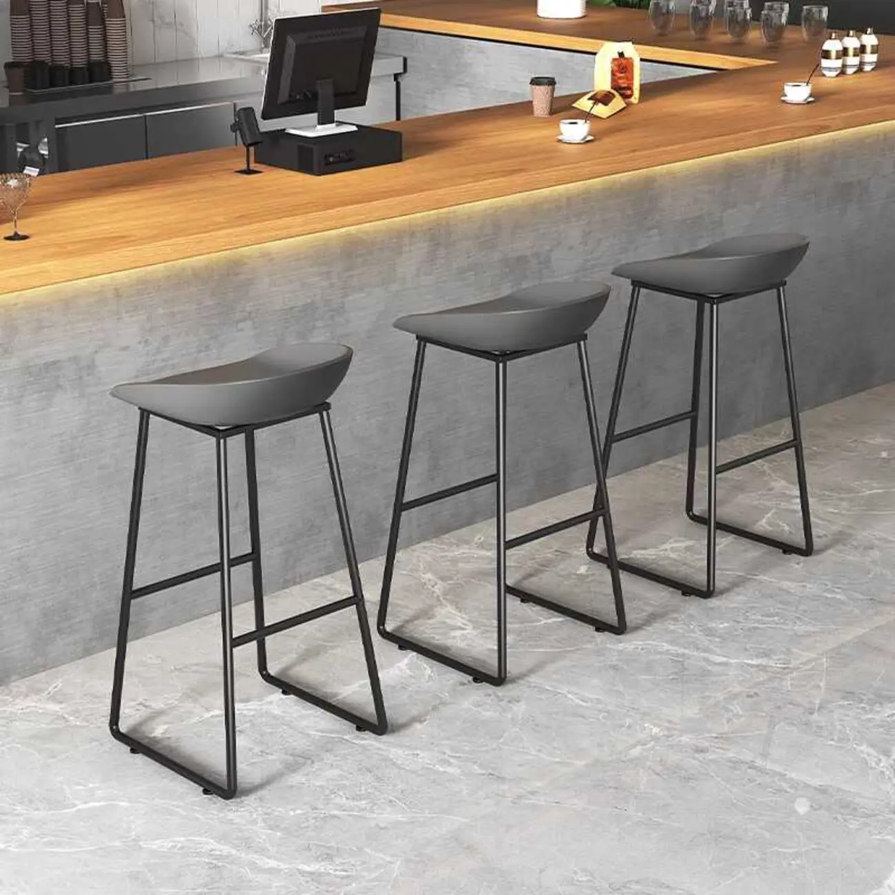 Simple Black Sled Acrylic Low Back Bar Stools Image - 2 | homeyfad