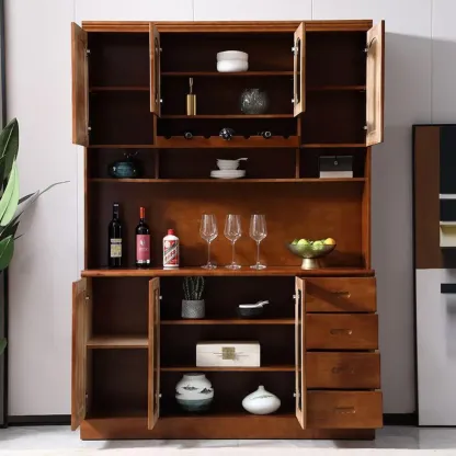 Kitchen Wooden White Cabinet Sideboard Built-in Wine Rack Image - 10