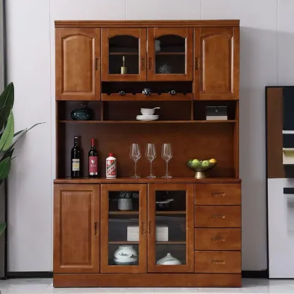 Kitchen Wooden White Cabinet Sideboard Built-in Wine Rack Image - 7