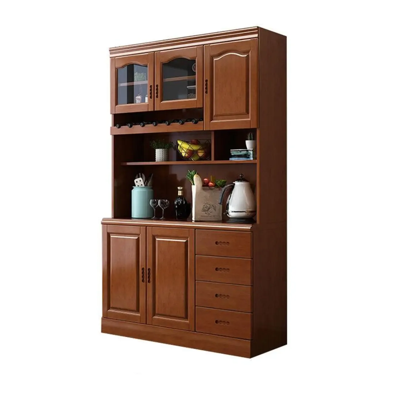 Kitchen Wooden White Cabinet Sideboard Built-in Wine Rack | HomeyFad

