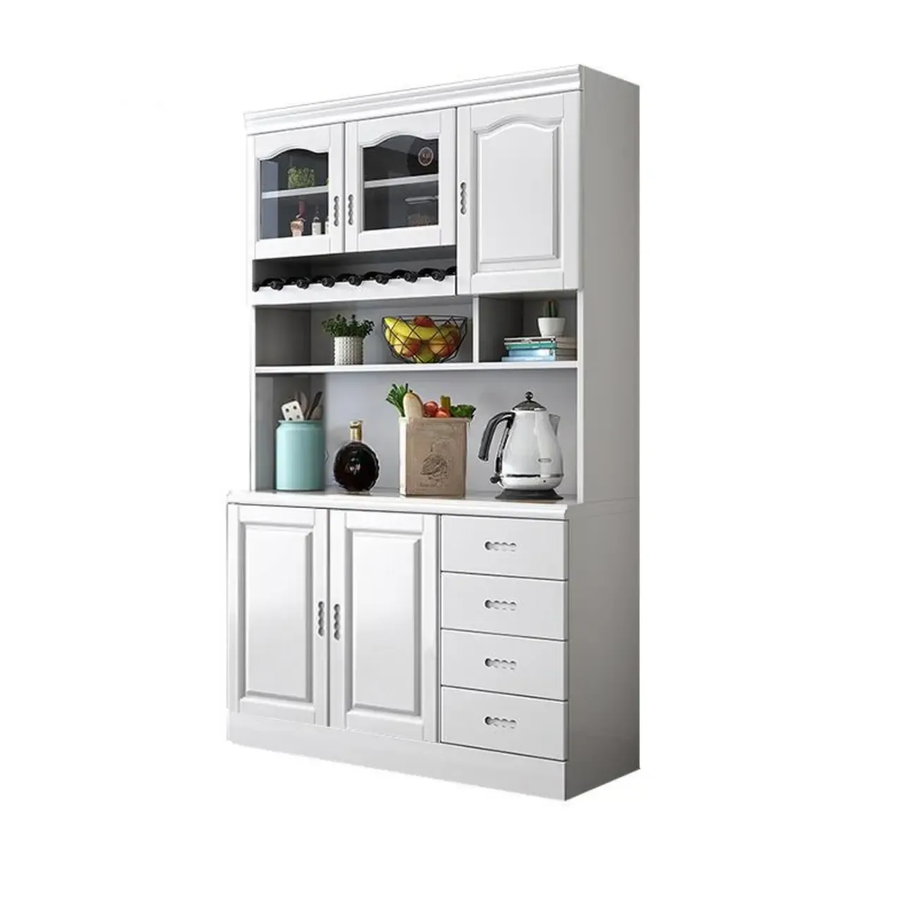 Kitchen Wooden White Cabinet Sideboard Built-in Wine Rack Image - 24