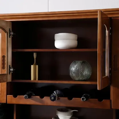 Kitchen Wooden White Cabinet Sideboard Built-in Wine Rack Image - 12