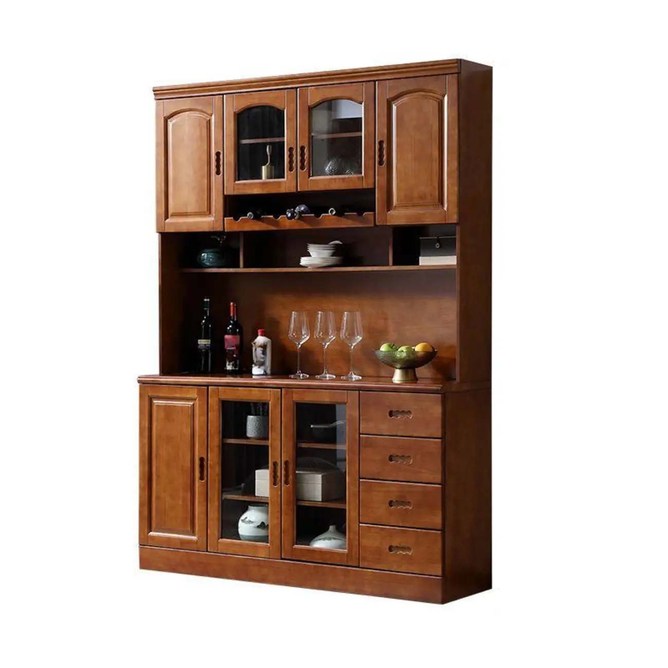 Kitchen Wooden White Cabinet Sideboard Built-in Wine Rack Image - 14 | homeyfad