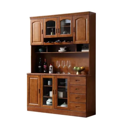 Kitchen Wooden White Cabinet Sideboard Built-in Wine Rack Image - 14