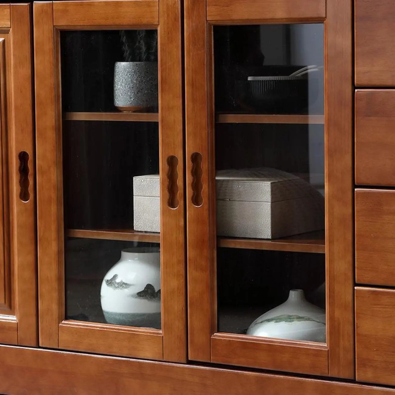 Kitchen Wooden White Cabinet Sideboard Built-in Wine Rack Image - 13 | homeyfad