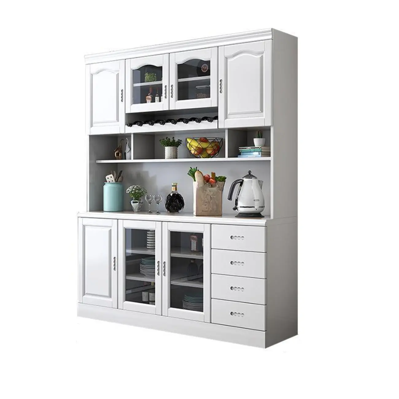 Kitchen Wooden White Cabinet Sideboard Built-in Wine Rack Image - 15 | homeyfad