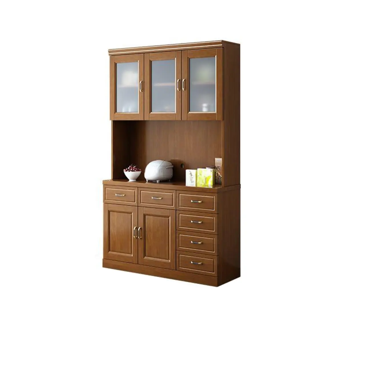 Kitchen Wooden White Cabinet Sideboard Built-in Wine Rack Image - 18 | homeyfad