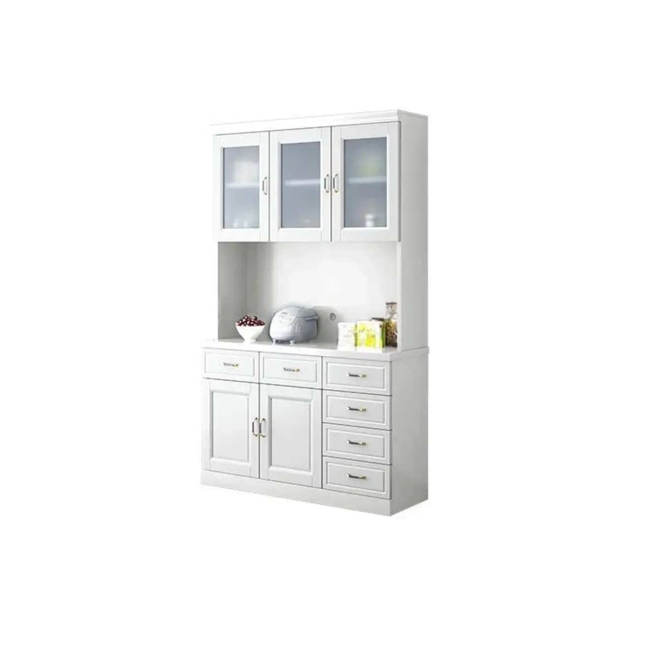 Kitchen Wooden White Cabinet Sideboard Built-in Wine Rack Image - 19