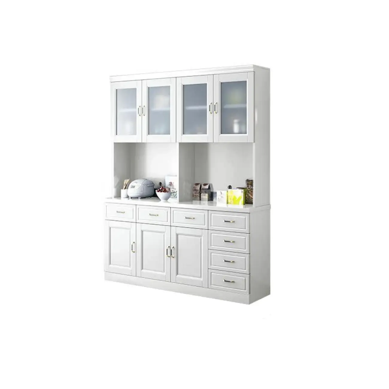 Kitchen Wooden White Cabinet Sideboard Built-in Wine Rack Image - 21