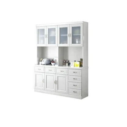 Kitchen Wooden White Cabinet Sideboard Built-in Wine Rack Image - 21