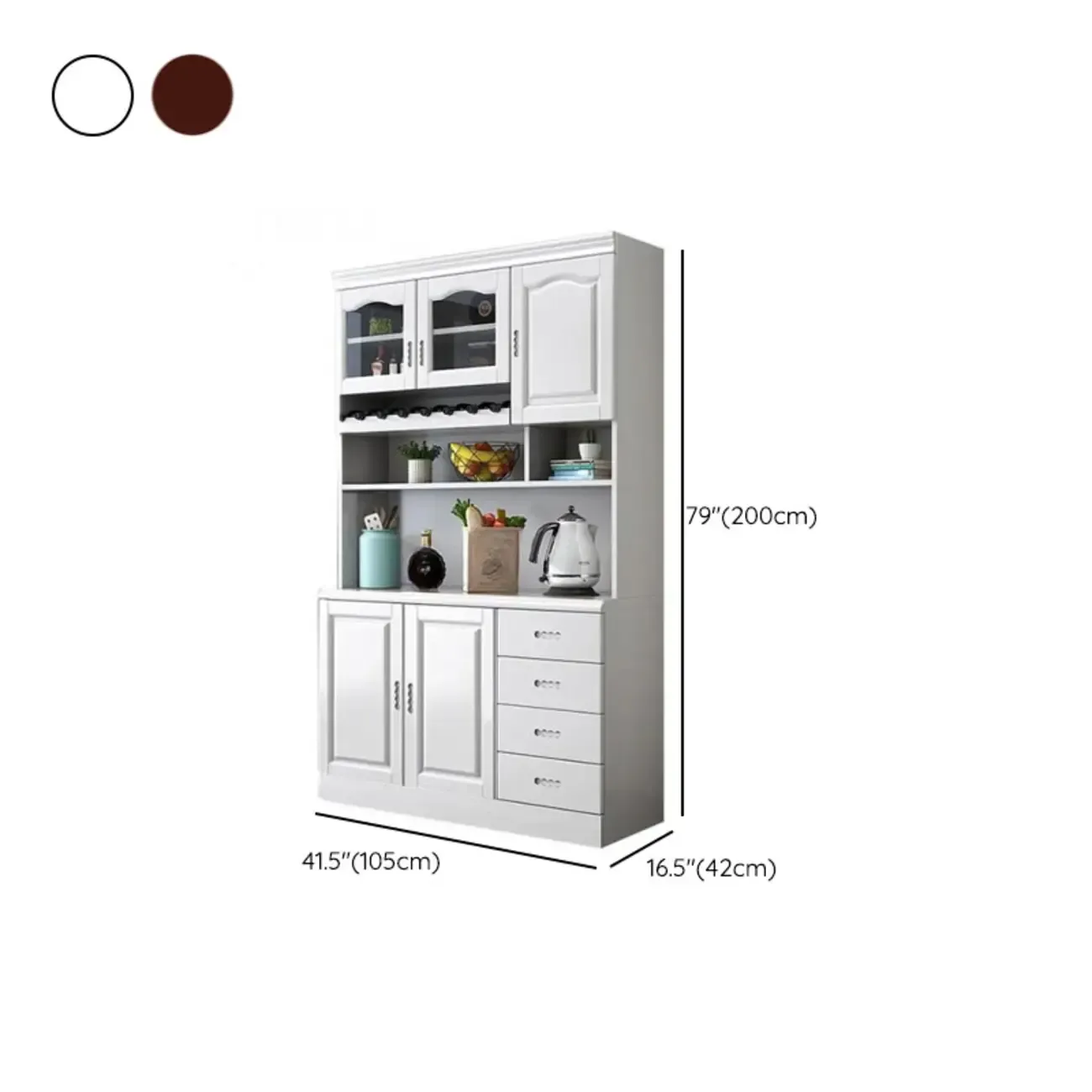 Kitchen Wooden White Cabinet Sideboard Built-in Wine Rack #size