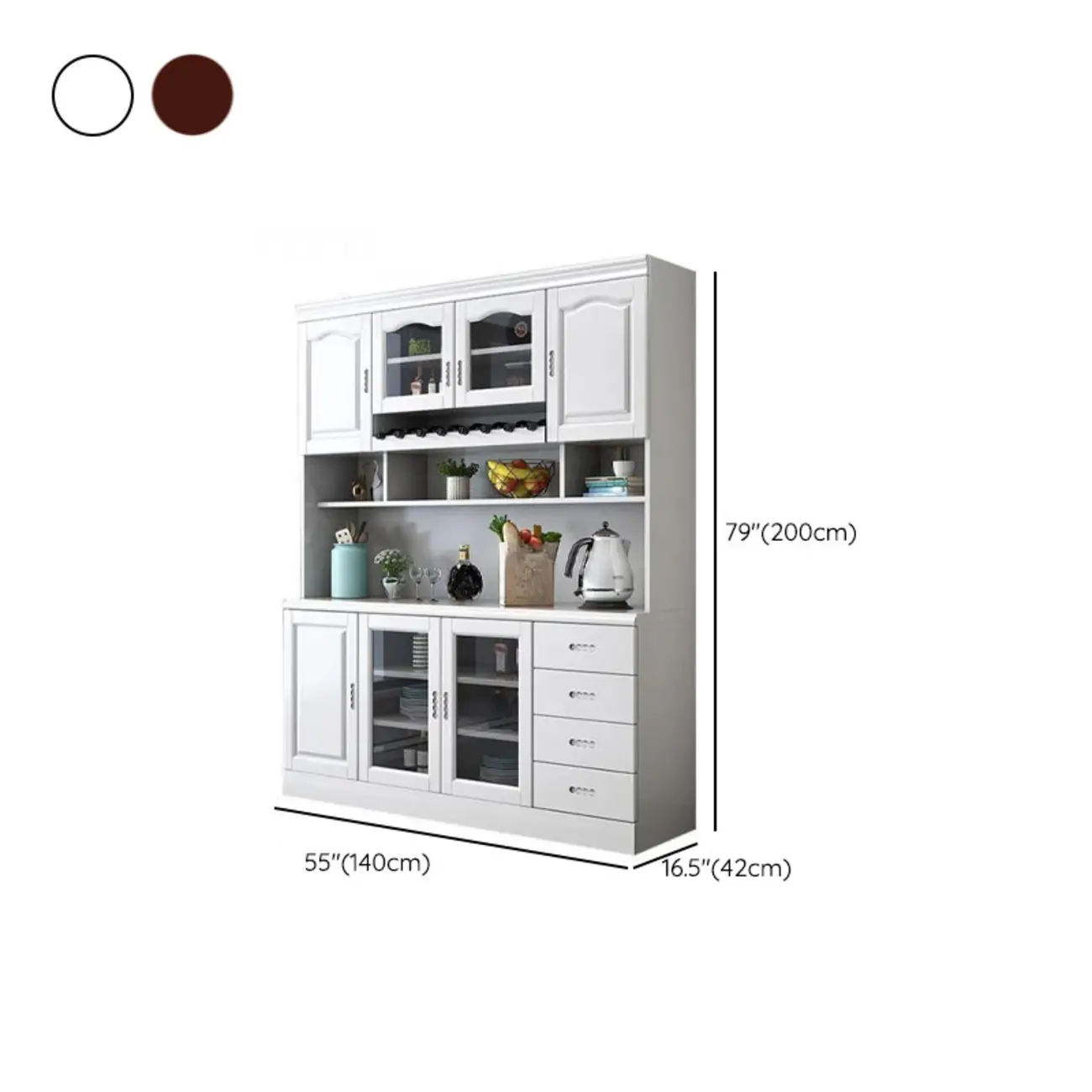Kitchen Wooden White Cabinet Sideboard Built-in Wine Rack Image - 27 | homeyfad