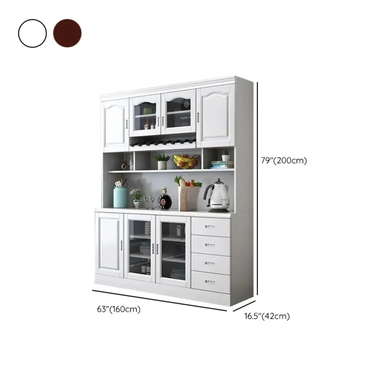 Kitchen Wooden White Cabinet Sideboard Built-in Wine Rack Image - 28
