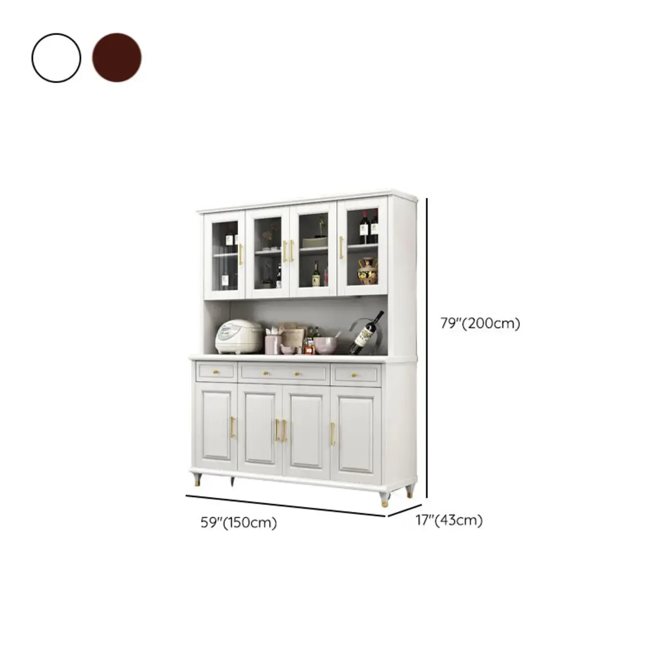 Kitchen Wooden White Cabinet Sideboard Built-in Wine Rack Image - 30