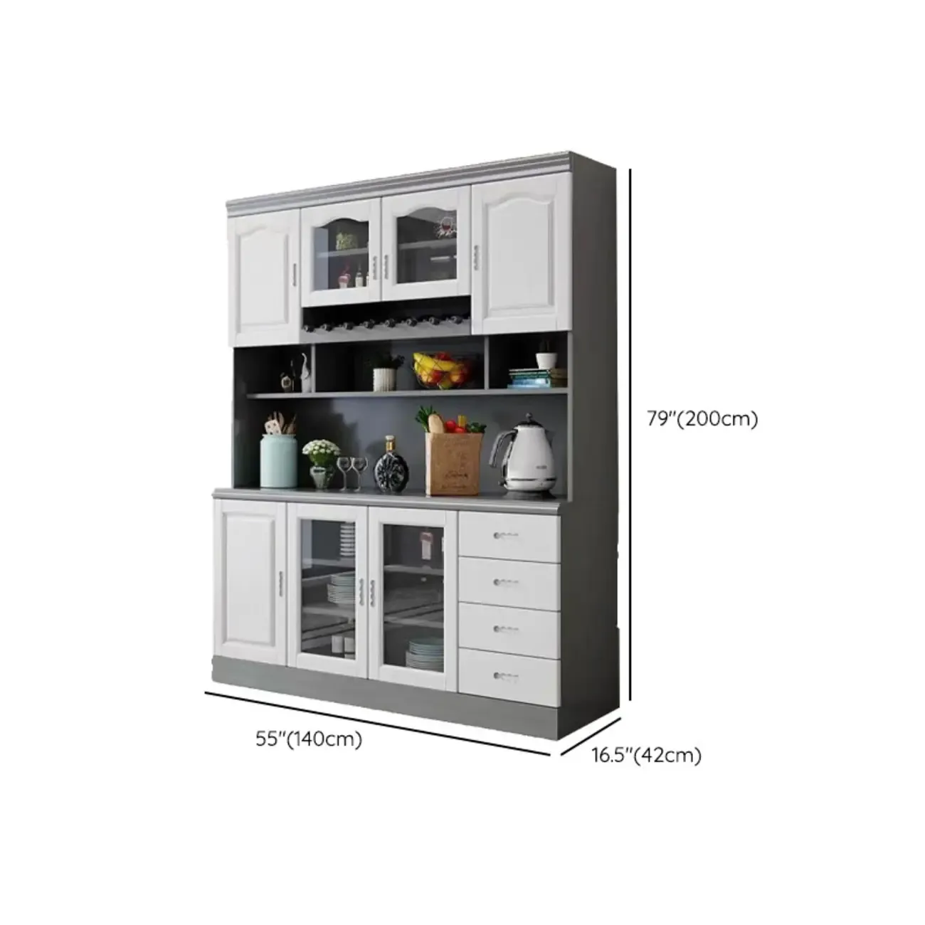 Kitchen Wooden White Cabinet Sideboard Built-in Wine Rack Image - 34