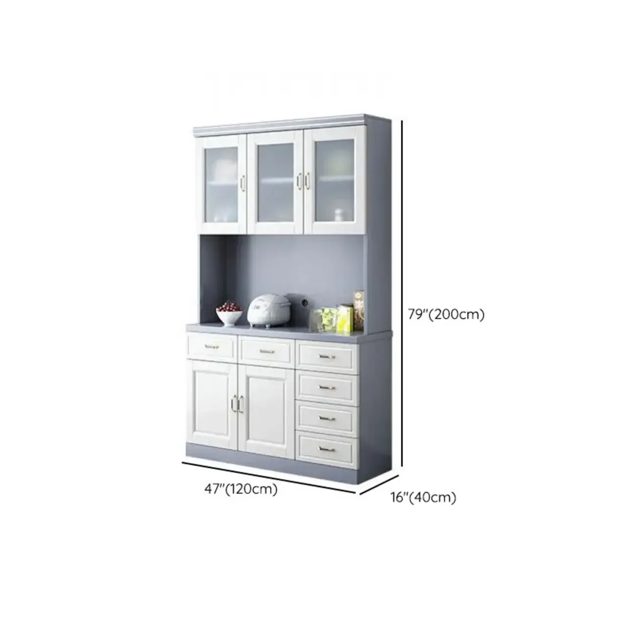 Kitchen Wooden White Cabinet Sideboard Built-in Wine Rack Image - 35