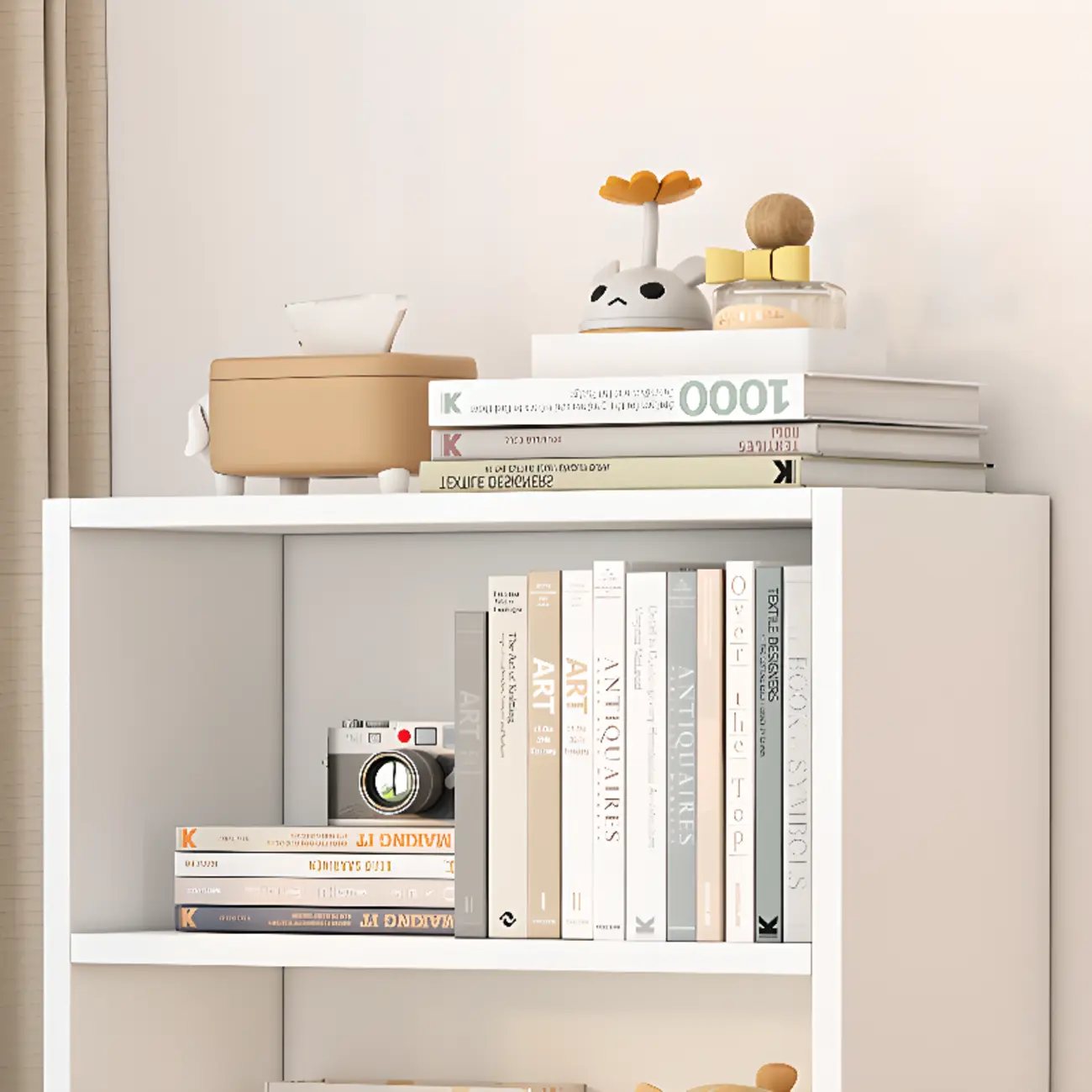 Simple Wooden White 3-Tier Bookcase with Drawers Image - 7 | homeyfad