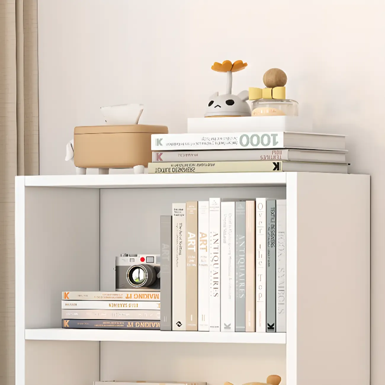 Simple Wooden White 3-Tier Bookcase with Drawers Image - 7