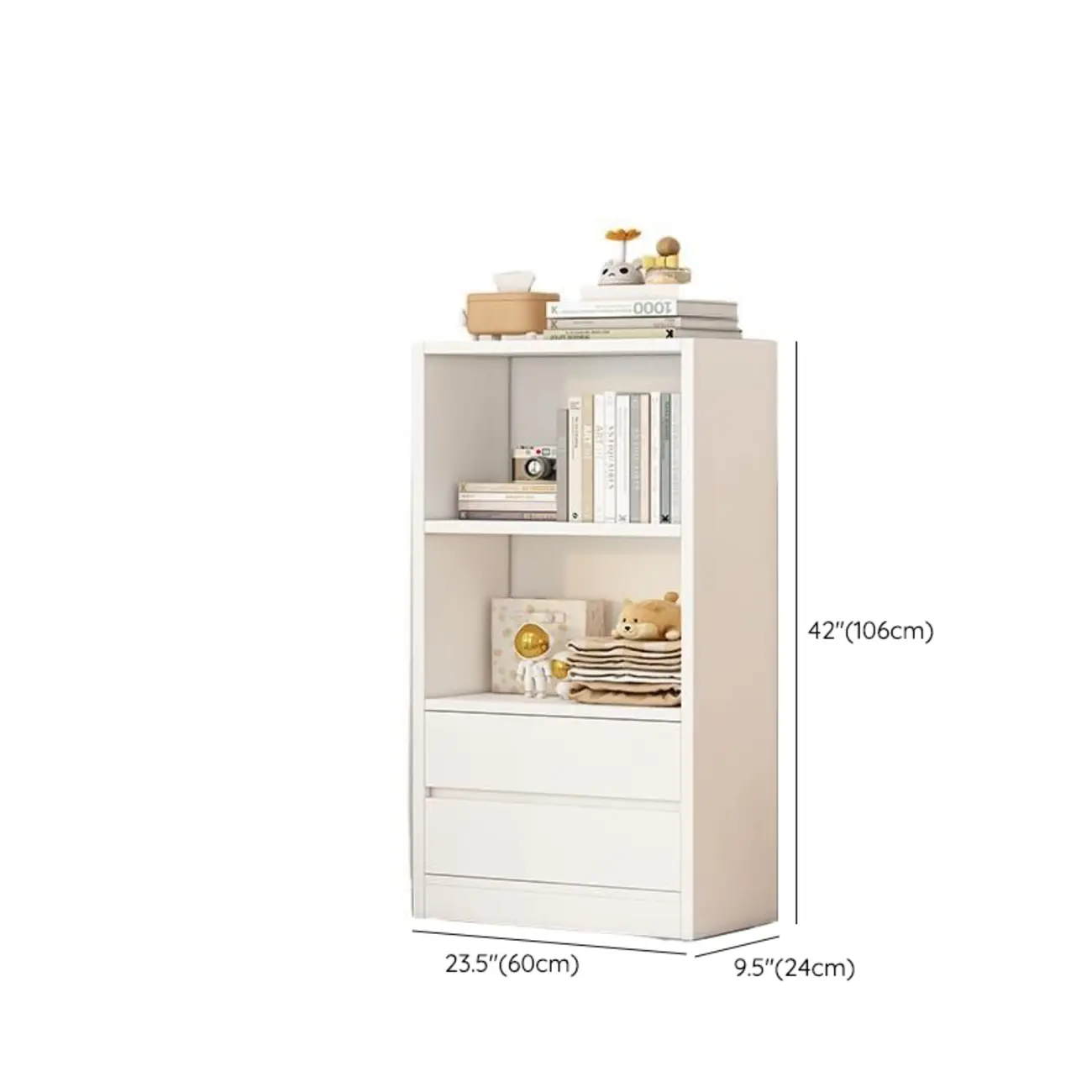 Simple Wooden White 3-Tier Bookcase with Drawers #size | homeyfad