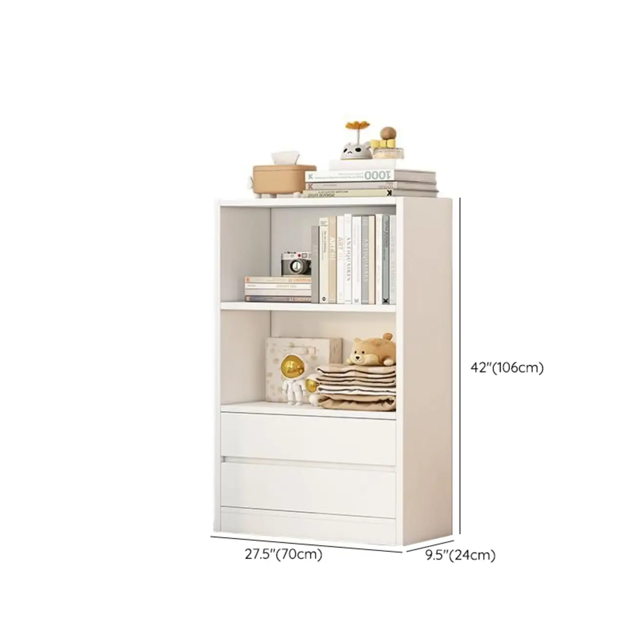 Simple Wooden White 3-Tier Bookcase with Drawers Image - 15 | homeyfad