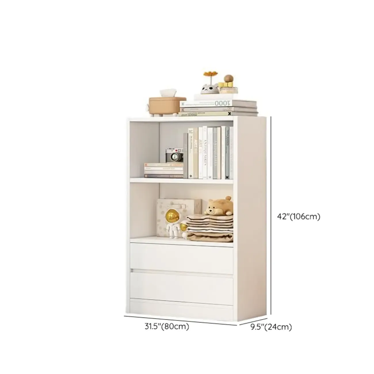 Simple Wooden White 3-Tier Bookcase with Drawers Image - 16