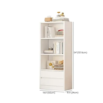 Simple Wooden White 3-Tier Bookcase with Drawers Image - 18