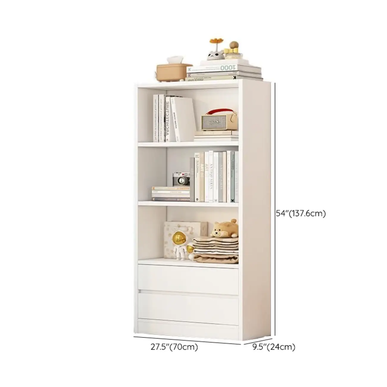 Simple Wooden White 3-Tier Bookcase with Drawers Image - 19 | homeyfad