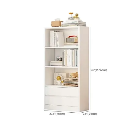 Simple Wooden White 3-Tier Bookcase with Drawers Image - 19