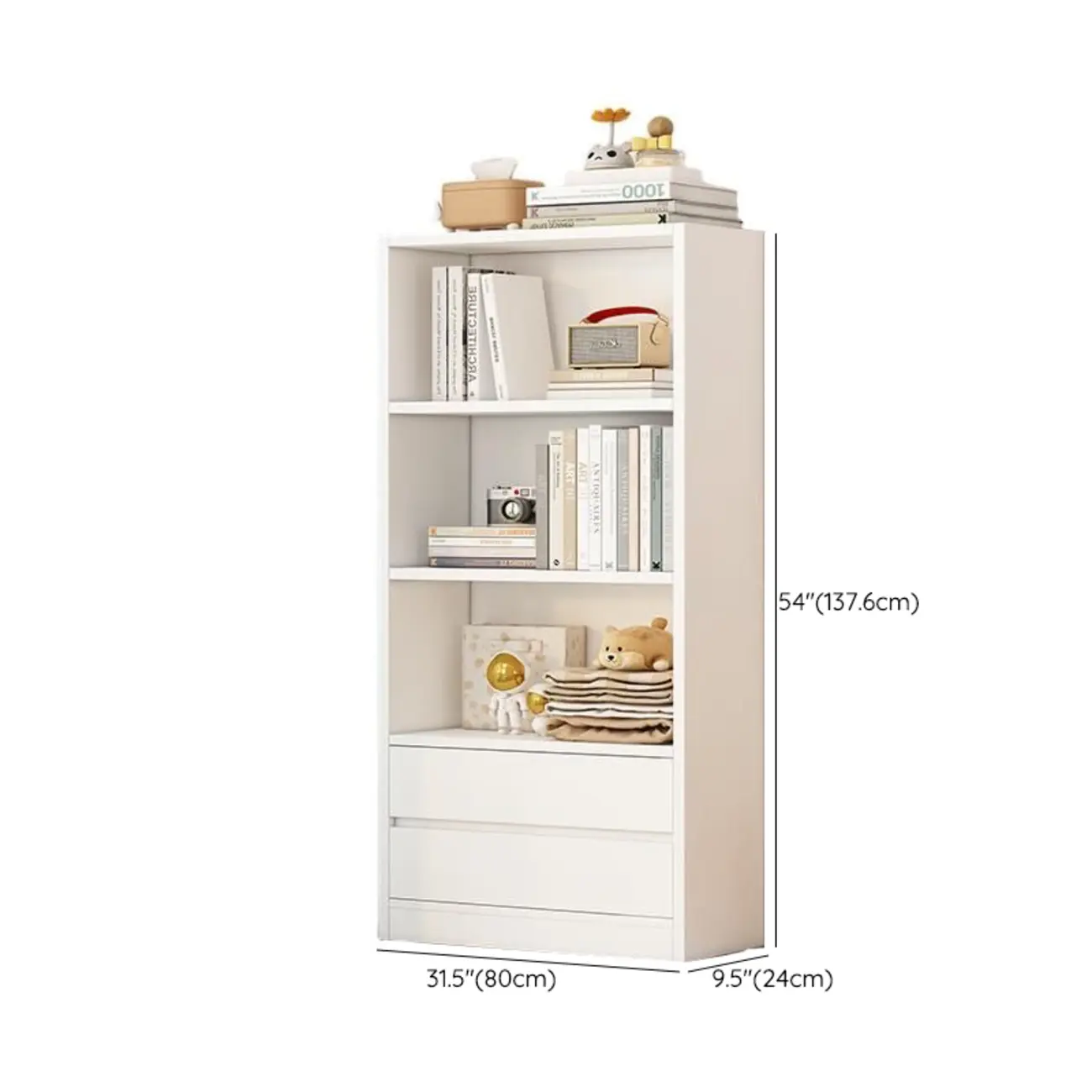 Simple Wooden White 3-Tier Bookcase with Drawers Image - 20 | homeyfad
