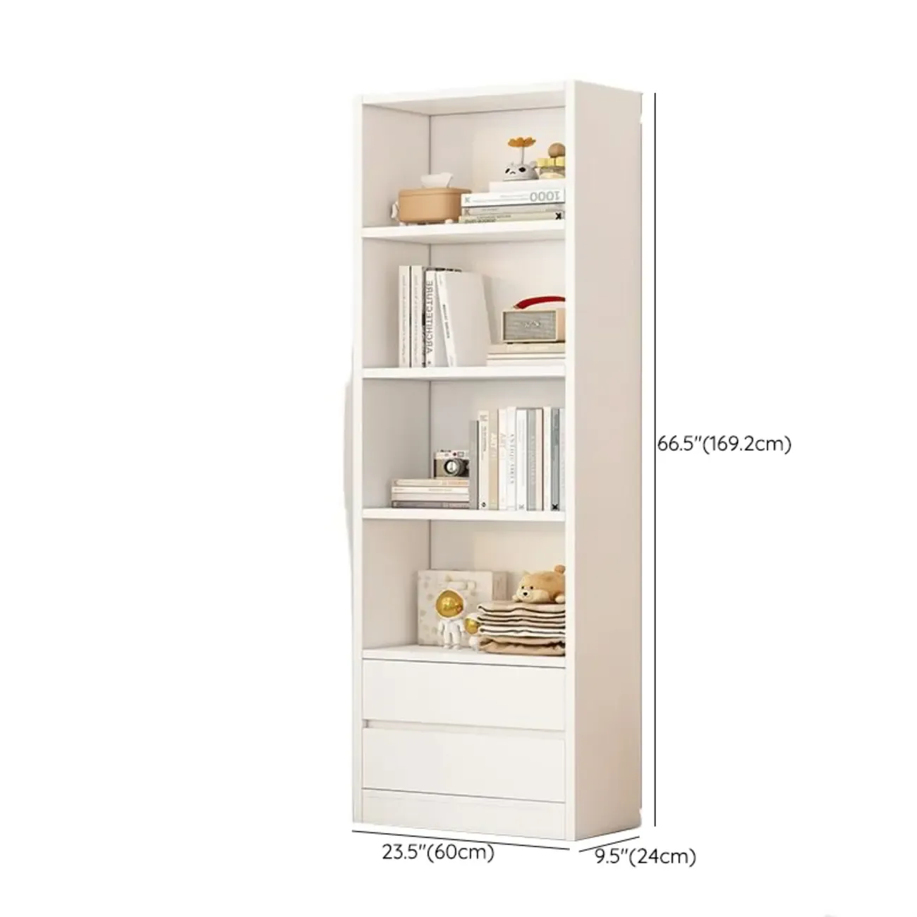 Simple Wooden White 3-Tier Bookcase with Drawers Image - 21