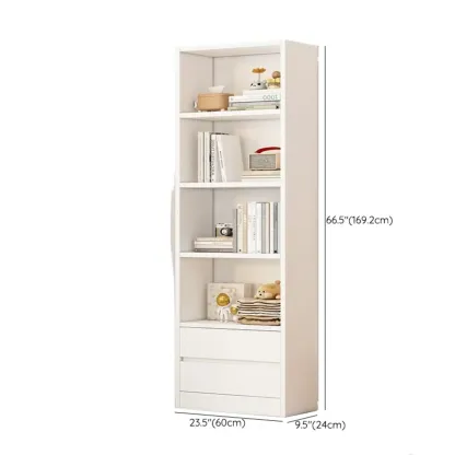 Simple Wooden White 3-Tier Bookcase with Drawers Image - 21