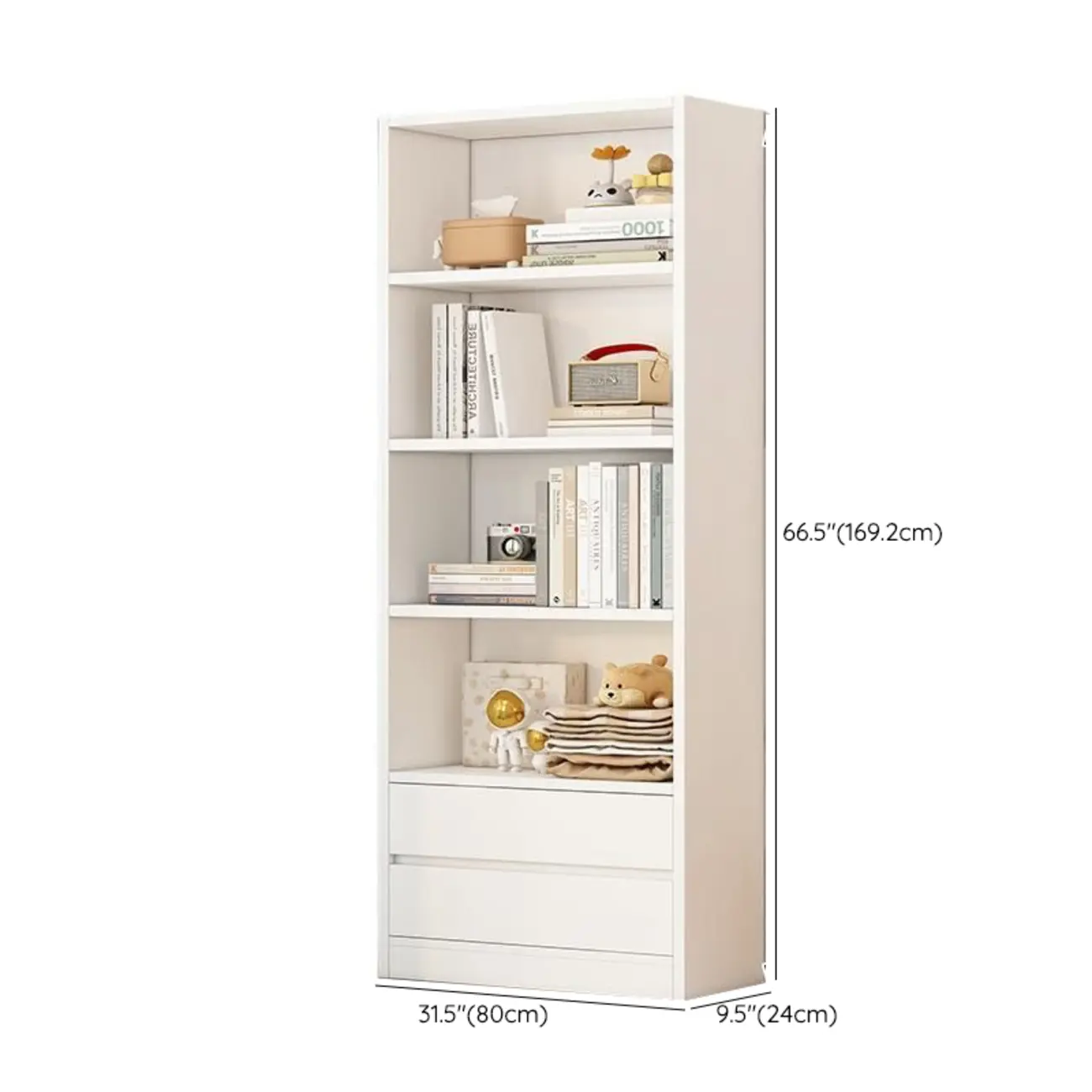 Simple Wooden White 3-Tier Bookcase with Drawers Image - 23 | homeyfad