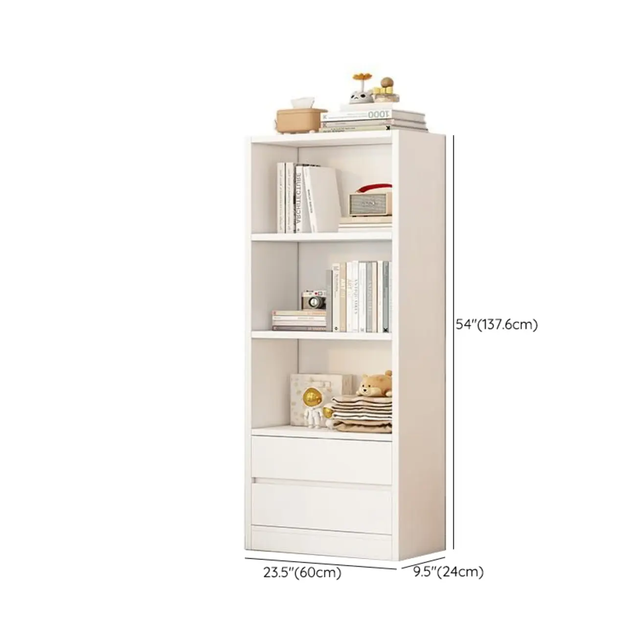 Simple Wooden White 3-Tier Bookcase with Drawers Image - 24 | homeyfad