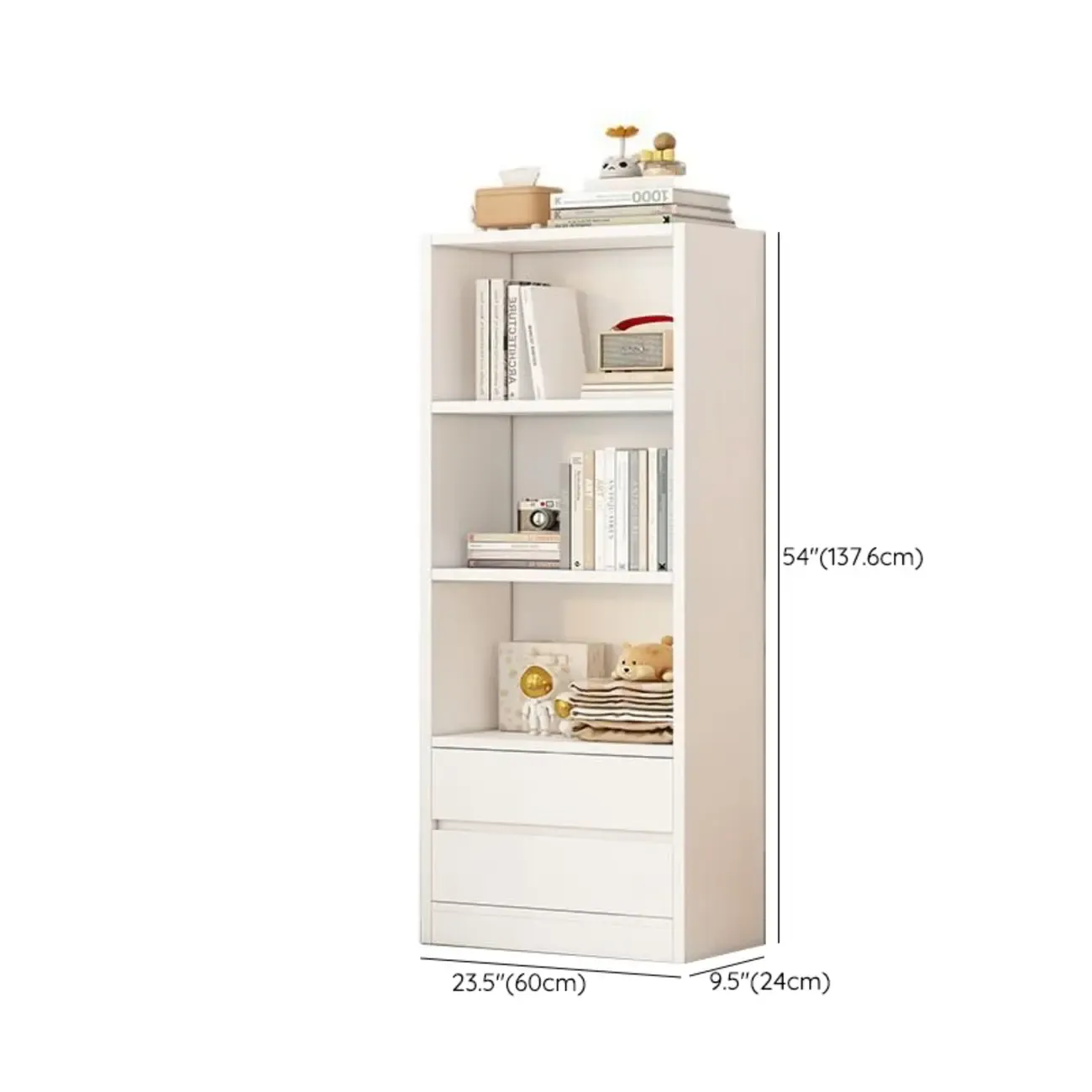 Simple Wooden White 3-Tier Bookcase with Drawers Image - 24