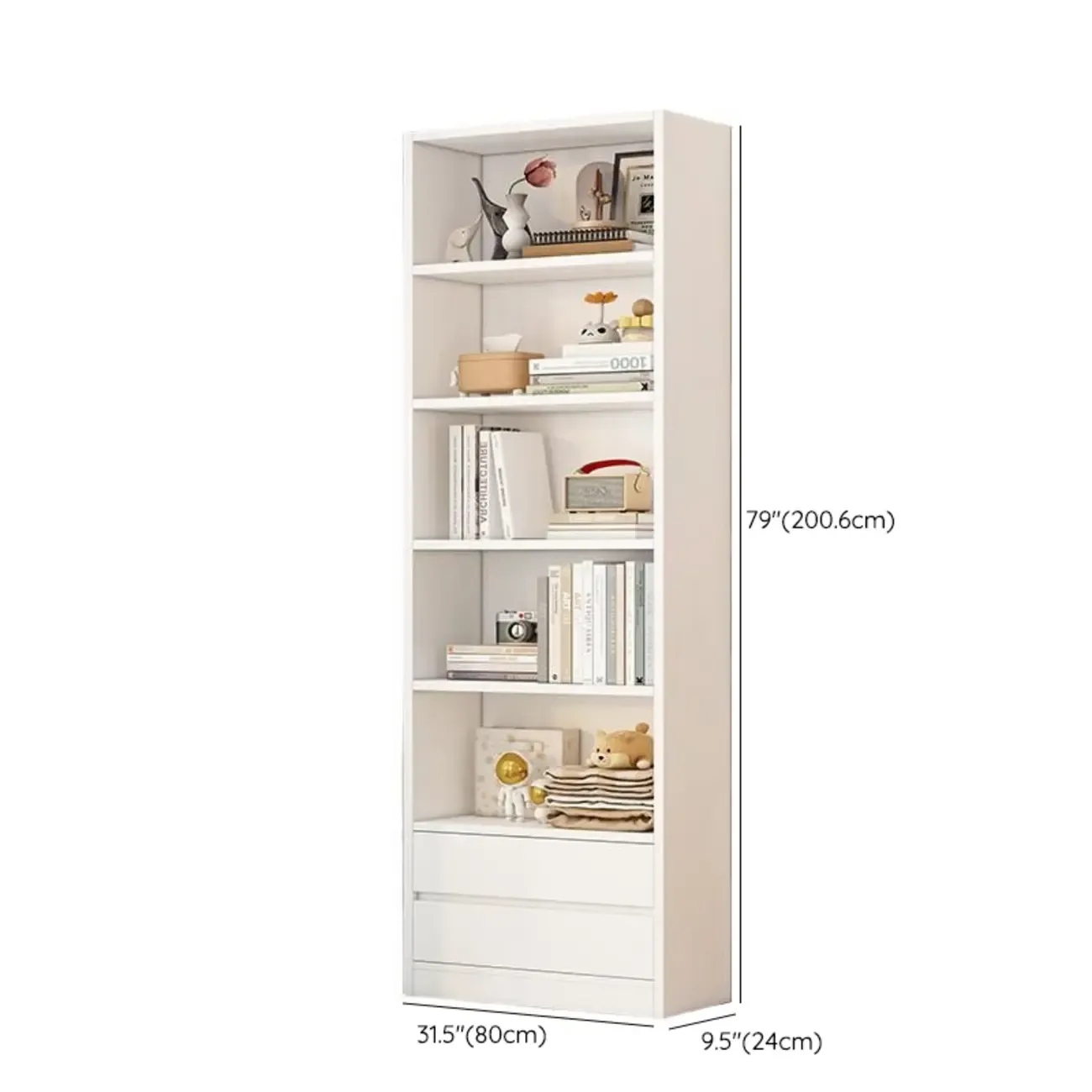 Simple Wooden White 3-Tier Bookcase with Drawers Image - 29